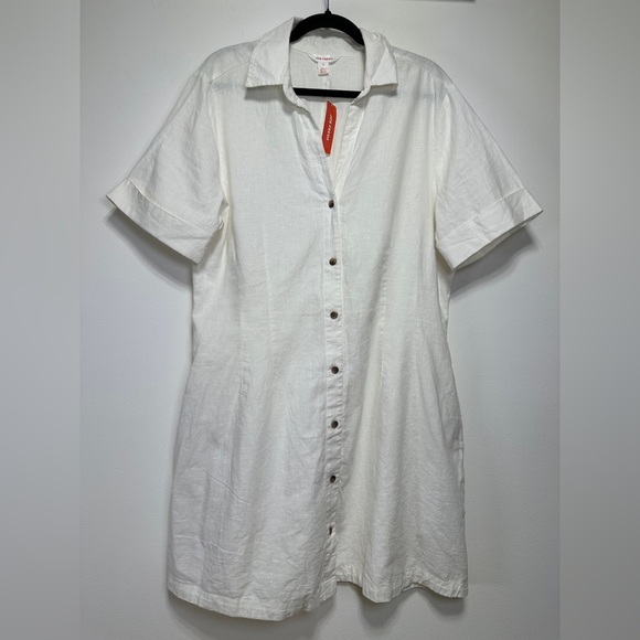 Joe Fresh | White Linen Blend Short Sleeve Shirt Dress | Midi Dress or Duster - Picture 1 of 6
